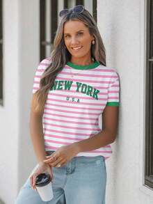 LUNE Camiseta holgada de mujer de cuello redondo, manga corta y estilo minimalista casual - Multicolor 5 - Ver 1