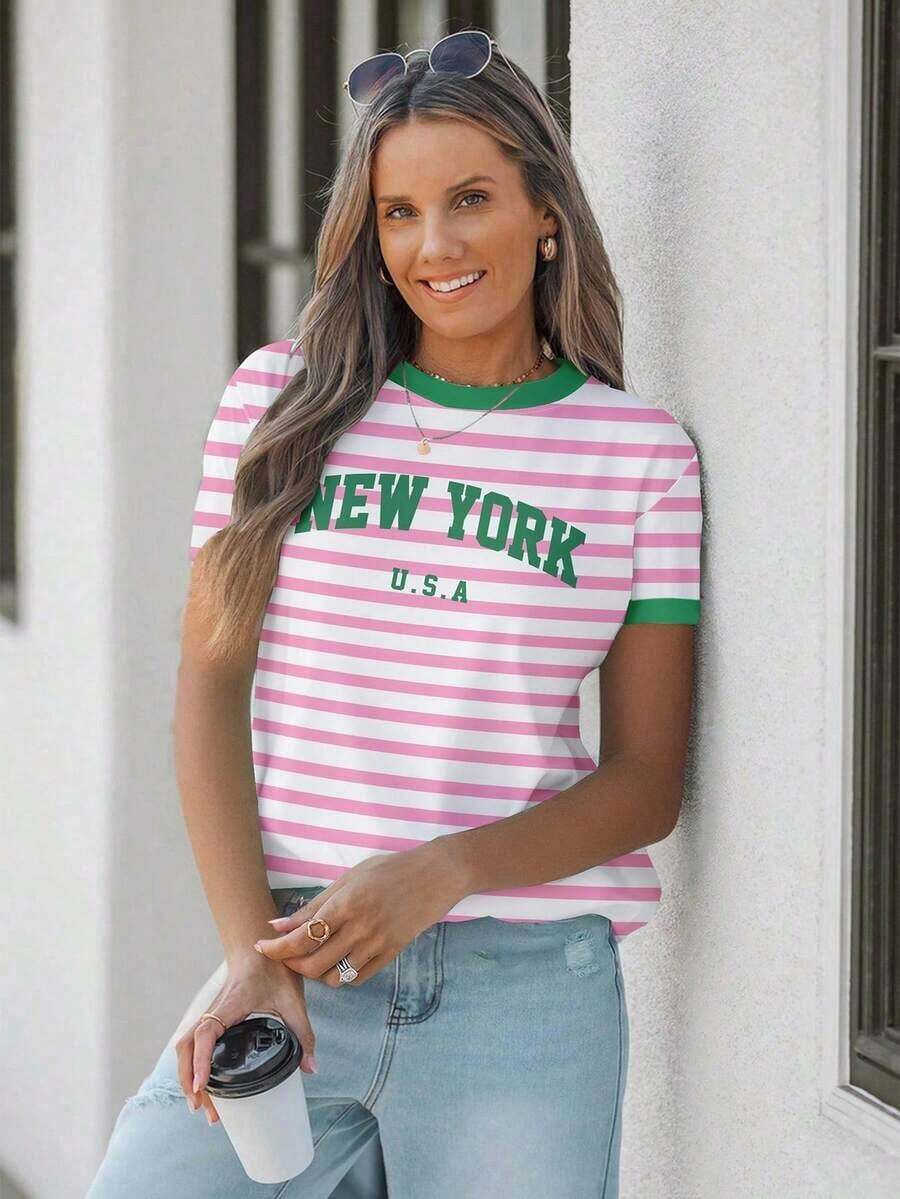LUNE Camiseta holgada de mujer de cuello redondo, manga corta y estilo minimalista casual - Multicolor 5 - Ver 1