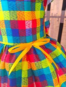 Children's Dress For June Festival, Countryside, Saint John's Day, Checkered Pattern, Bow, Square Dance, School Fair, Arraiá, Northeast, Costume, Popcorn Queen, Little Girl, Festivity, Ruffles, Youth, Typical July Festival - 橘色 - 查看 5