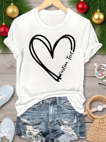 [Personalized Item] Personalized Name T-Shirt For Mother's Day, Personalized Heart And Text T-Shirt, Personalized Heart Line, Valentine's Day T-Shirt, Personalized Heart, Mother's Day T-Shirt, Birthday T-Shirt, Personalized T-Shirt For Mom - 白色的 - 查看 2