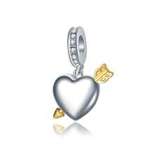 Mặt dây chuyền hình nơ và trái tim lấp lánh đính đá Cubic Zirconia, phù hợp với vòng tay charm kiểu Châu Âu, trang sức xếp lớp thanh lịch để đeo hàng ngày, quà tặng sinh nhật, kỷ niệm, ngày Valentine. - Bạc - Xem 16