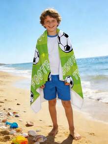 1 pièce Serviette de plage de football vert pour enfants, serviette de plage avec imprimé étoile de ballon de football, serviette de bain douce et à séchage rapide pour garçons, décoration de plage, piscine et salle de bain, serviette de douche colorée 80x160cm - Multicolore - Voir 3