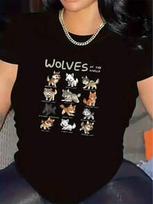 One Short-Sleeved Polyester T-Shirt With A Wolf Pack Design, Suitable For Wearing At Home Or In The Living Room. The Fabric Is Durable And Comfortable, Making It A Perfect Gift For Animal Lovers. Lightweight And Stylish, It's Suitable For Everyday Wear. 100% Cotton, 180g. - 黑色 - 查看 11