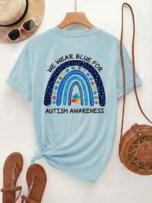Camiseta Casual de Verano para Mujer [Doble Cara]ImprimirMujeresPrimavera/VeranoInformalEstiloConARedondoEscoteYCortoMangas,Con características destacadasAArcoírisArcoPatrón,ACentralRompecabezasPiezaYElTexto"USTEDESROPAAZULPARAAUTISMOCONSCIENCIAEncendidoElSuperiorYParte inferior,AdecuadoParaTodosEstaciones del año,100%Algodón - Blanco - Ver 7