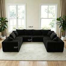 138'' Modular Sectional Couches For Living Room,Cloud BonelessCompressed Sectional Sofa,Oversized U Shaped8 Seater Upholstered Memory Foam Sofa, No Assembly, Corduroy Fabric,Furniture Living Room - Nhiều màu - Xem 19