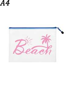 防水時尚海灘包，印有「Beach」字樣、棕櫚樹與太陽圖案。大容量透明化妝包配尼龍拉鍊，輕巧便攜，可存放防曬霜、零食、比基尼和海灘必需品。適合春夏收納，耐用，完美適用於游泳、海灘、潛水和夏季度假、返校。生日、節日、派對、婚禮（伴娘）的理想禮物與紀念品 - 彩色 - 查看 12