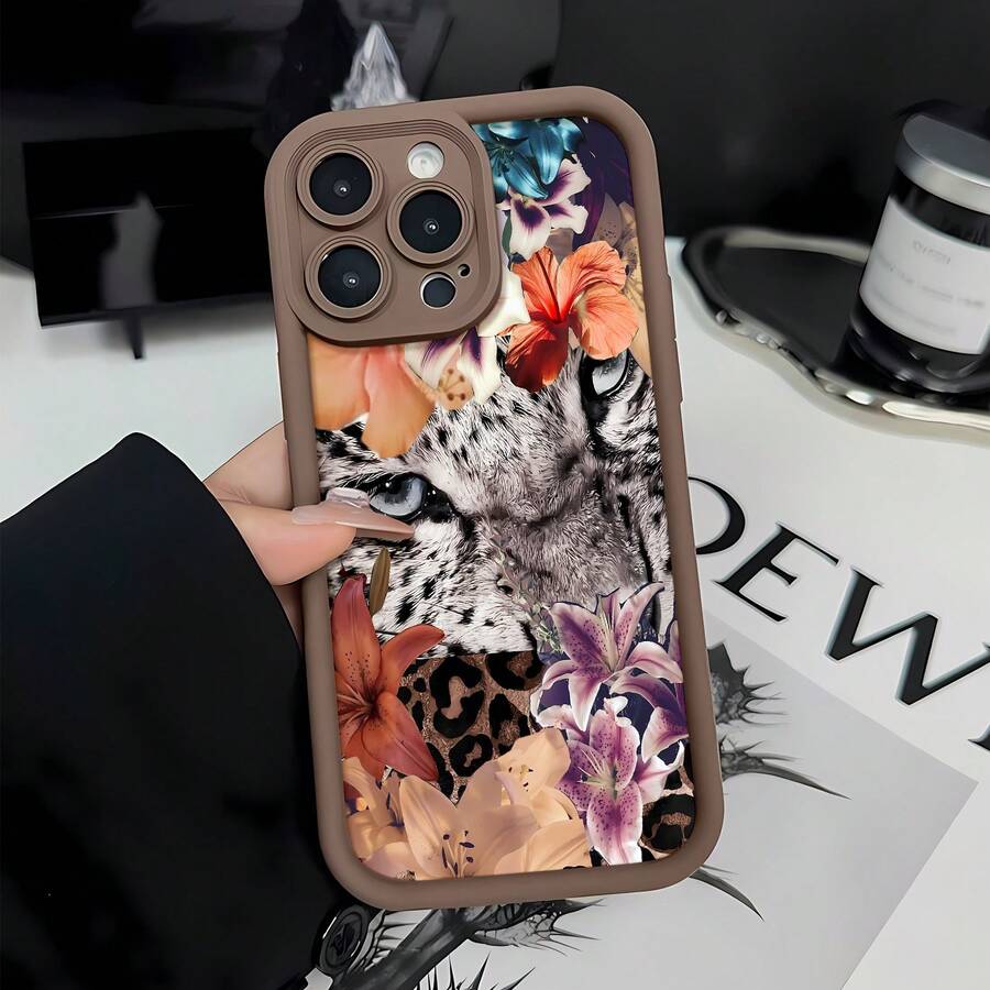 Tema floral colorido del tigre grisfunda de teléfono Fundas compatibles con ,Apple,VIVO,OPPO,,, y Honor.Fabricadas en silicona TPU,ofrecen protección contra golpes y caídas.regalos para mamá - Marrón - Ver 1