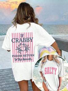 Women's 100% Cotton Graphic Graphic T-Shirt With Double Print "If I'm In A Bad Mood, Please Go Back To The Beach" And "Salty", Casual And Oversized Summer Style | Summer Clothes | Holiday Outfits Pure Cotton T-Shirt 100% Cotton 100% Cotton - 白色的 - 查看 1