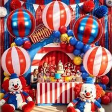 Elegant Striped 4D Round Foil Balloons Set, Red White And Blue Mylar Party Decor, Circus Carnival Gala Backdrop, 4th Of July Decorations, Father's Day Gift, Mother's Day Gift, Graduation, Appreciation Day Gifts, Anniversary, Birthday, Outdoor Inflatable Pool Party Supplies, Home Décor Room Decor, Balloon Wall Art Photo Props - View 1