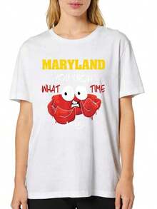 Camiseta de manga corta con cuello redondo y estampado para mujer Maryland, Sabes Qué Hora Es S-3XL moda, cómodo y transpirable unio lavable a máquina - Blanco - Ver 2