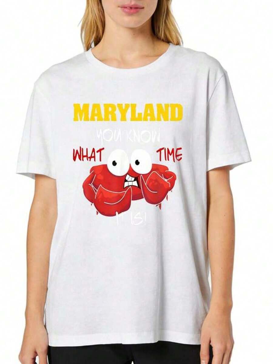 Camiseta de manga corta con cuello redondo y estampado para mujer Maryland, Sabes Qué Hora Es S-3XL moda, cómodo y transpirable unio lavable a máquina