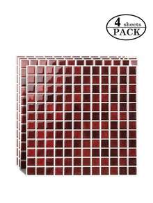 10 pulgadas x 10 pulgadas Papel tapiz de vinilo texturizado rojo impermeable DIY, azulejo autoadhesivo para salpicaduras, azulejo cuadrado pequeño de pelar y pegar, adecuado para la decoración del hogar - Burdeos - Ver 16