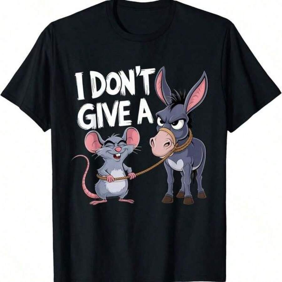 Camiseta estampada de algodón puro de 180 g/m² con la frase "No me importa ni un pico, burro, ratón", un diseño divertido y sarcástico de animales, hecha con tejido de punto, cómoda, duradera, transpirable, suave, fácil de limpiar, resistente a las manchas, con un humor animal ingenioso, perfecta para uso casual y como regalo divertido, suave y transpirable. - Negro - Ver 1