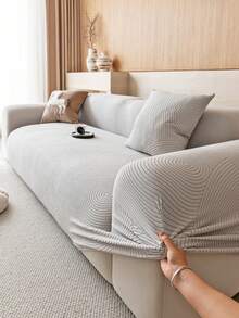 1 buah Sarung Sofa Jacquard Warna Solid Elastis, Minimalis, Ramah Hewan Peliharaan, Anti Selip, Anti Kotor, Anti Gores, Cocok untuk Semua Musim, Dapat Dicuci dengan Mesin, Penutup Debu untuk Liburan & Dekorasi Rumah - Grey - View 9