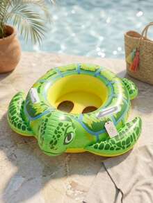 Inflatable Sea Turtle Shaped Baby Swimming Ring With Safety Handles, Anti-Flip Anti-Slip Infant Swimming Ring, Back To School, First Day Of School - Multicolor - View 2