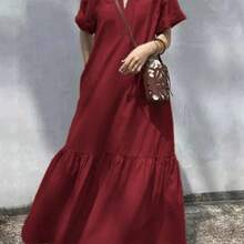 YijiaNvz Vestido de cola de pez de manga corta con cuello alto, elegante para mujer, de primavera/verano - Rosa vieja - Ver 5