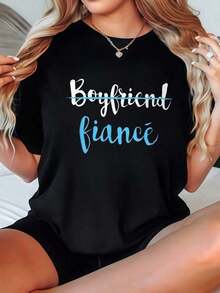 2026 Women's-Shirt Boyfriend To Fiancé Black White Options Printed Text Graphic Tee Casual Daily Wear Shirts Summer Tops Graphic Tees Summer Outfits Women Graphic Tees Women Crop Tops Tops Women Vintage Cotton Cute Clothes Women Blusas Para Mujer Casual - Negro - Ver 7