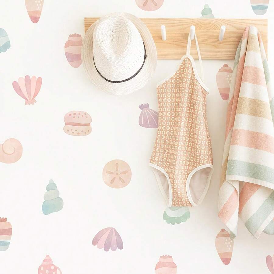 Pegatinas de pared con diseño de conchas marinas, mariscos y burbujas, decoración de pared con temática oceánica y de animales marinos para baño, dormitorio, sala de juegos, cocina y hogar - caparazón - Ver 1