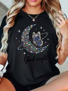 Women's T-Shirt With Creative Print, Soft Fabric, Casual And Comfortable, Easy To Match, Suitable For All Seasons. - Black - View 1