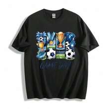 Nueva Camiseta Casual de Verano [100% Algodón] HIPTEE Marca Genérica, Diseño Gráfico de Trofeo de Campeón, Camiseta de Manga Corta de Algodón Casual para Hombres y Mujeres, Ideal para Aficionados al Fútbol, Ropa para el Día del Partido, Regalos para Partidos de Fútbol - Ropa Diaria Unisex para Hombres y Mujeres - Estilo Urbano Vintage, Camiseta Unisex Holgada de Algodón de Manga Corta con Cuello Redondo - Negro - Ver 1