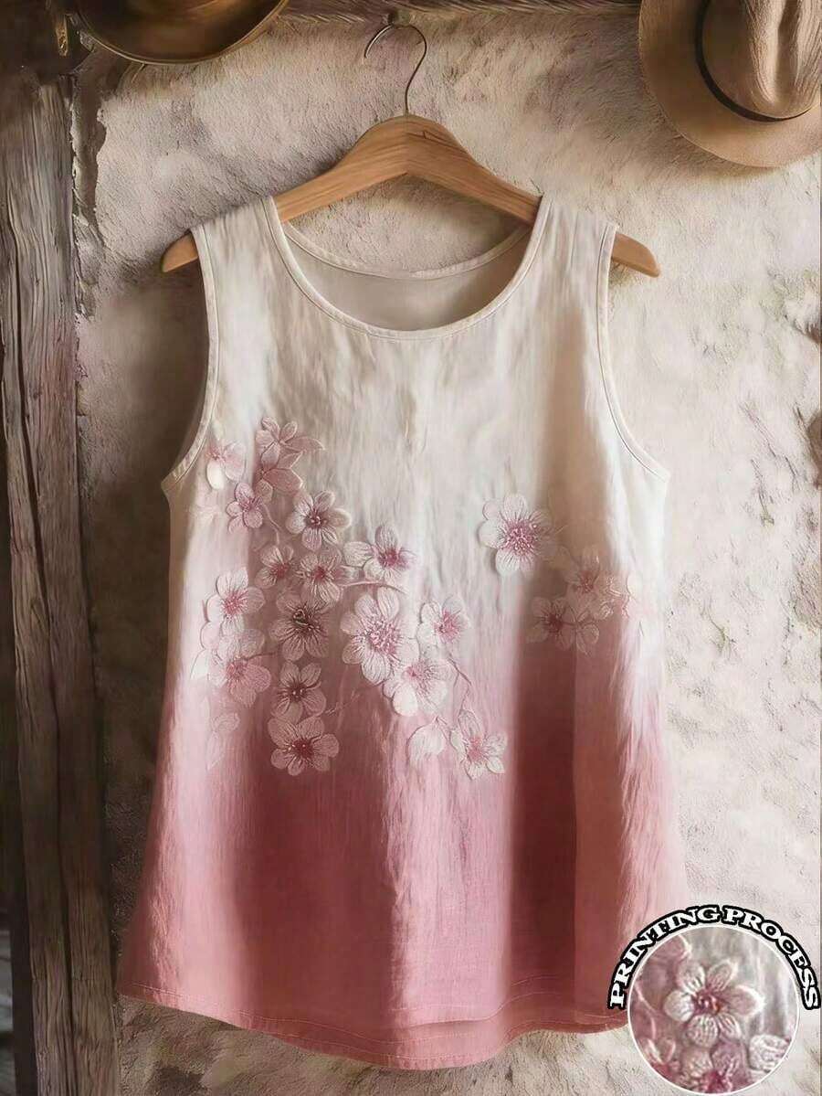 Nueva camisa sin mangas con estampado degradado de lino y algodón - Multicolor - Ver 1
