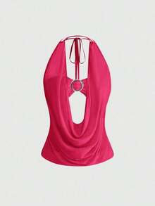 Hippie Camiseta sin espalda con cuello en V profundo, estilo vintage y holgado, para mujer (incluye forro de top tubo) - Rosa Fucsia - Ver 1