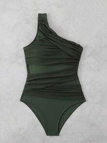 Swim Conjunto de playa de verano para mujer, traje de baño de una pieza de estilo minimalista, apto para el verano - Verde militar - Ver 5