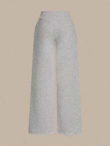Pantalón de chándal de pierna ancha y cintura baja de unicolor de punto para mujer - Gris - Ver 7