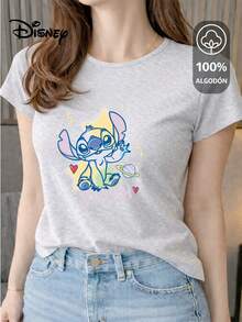 Women's T-Shirt Made Of 100% High-Quality Cotton. This T-Shirt Guarantees Exceptional Softness To The Touch, With A Round Neck, "Disney Stitch Galactic" Print, And Short Sleeves. - 淺灰色 - 查看 1