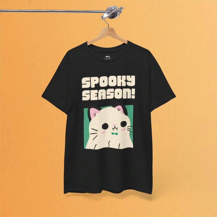 Spooky Season TShirt Cat Halloween Shirt, Cute Halloween Shirt, Spooky Season Tee, Pastel Goth, Funny Cat Shirt, Trick or Treat Shirt - Negro - Ver 1
