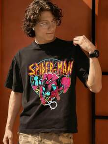 Spider Man Web Heart Chain Graphic T Shirt 100 Percent Cotton Men's Shirt MARVEL Marvel Universe Superhero Summer Outfits Men's Clothes Mens Tops Streetwear Mens Gift Ideas Innerwear Or Outfits,Mens Fashion - màu đen - Xem 3