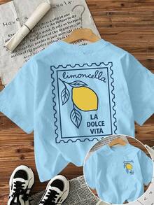 Nueva Camiseta con Estampado de Limones Italianos para Mujer 2026, Primavera/Verano, Diseño Vintage, Blusa Blanca Casual para Mujer - azul cielo - Ver 6