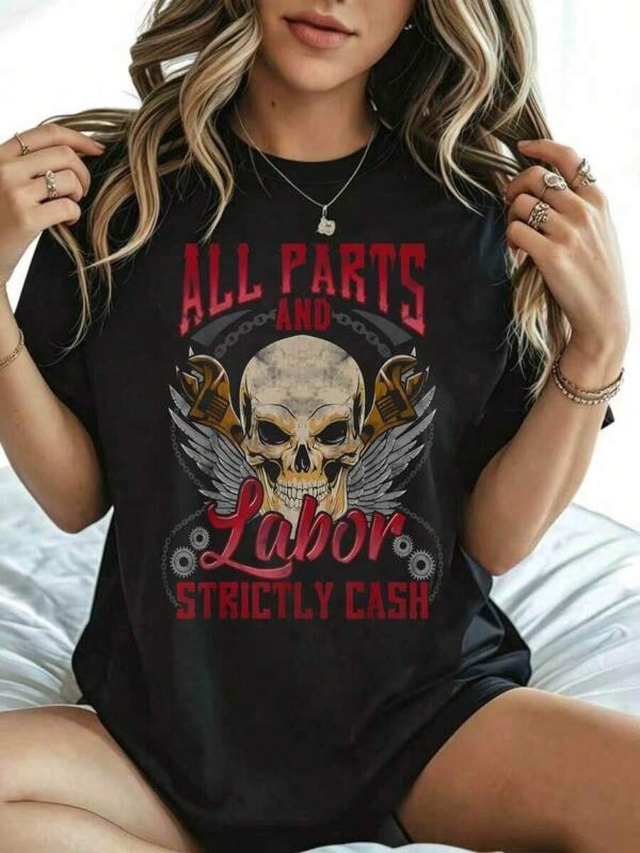 Camiseta versátilPlus-Size Women's T-ShirtsMechanic Skull Car Auto Mechanic Dad Gift Men And WomenCreative Graphic Printed Polyester Fiber Comfortable Fabric,Camiseta con temática de fútbol,Ideal para el verano de chicos adolescentes,Estilo unisex apto para todas las estaciones,Disponible en tallas para adultos y niños,Top de verano para mujer,Tallas disponibles tanto para adultos como para niños - Negro - Ver 1