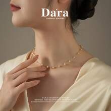 DARA S925 Sterling Silver Freshwater Pearl Necklace 4-5mm Nucleus-Free High Luster Luxury Women's Collarbone Chain Gift Choice - Coral Orange - View 4