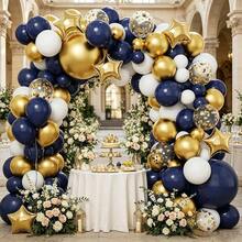 117 Stücke Luxus Marineblau Gold Konfetti Ballon Girlande Bogen Set, weiße matte Latex Ballons, Alles-passend Dekoration für Geburtstag, Hochzeit, Abschlussfeier, Tanzparty, Innen- und Außenbereich - Mehrfarbig - Übersicht 7