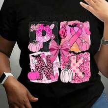 1 Piece Of Women's Black Short-Sleeved Casual Round Neck T-Shirt With Boots And Sunflower Print With The Phrase 'Life's A Dance', Regular Length, Made Of Ted Fabric For Autumn Fashion, 180g, 100% Cotton. - 黑色 - 查看 1