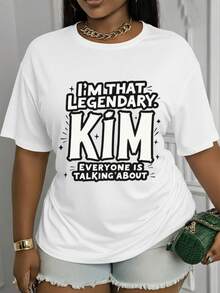 Camiseta Estampada para Mujer SOY ESA KIM LEGENDARIA - Camiseta Casual de Manga Corta y Cuello Redondo en Blanco, con un Corte Relajado para Todas las Estaciones, Perfecta para el Uso Diario o tus Atuendos de Vacaciones (Lavable aáquina). - Blanco - Ver 1