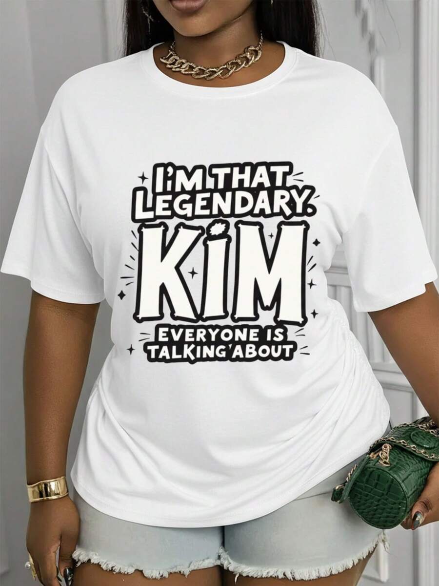 Camiseta Estampada para Mujer SOY ESA KIM LEGENDARIA - Camiseta Casual de Manga Corta y Cuello Redondo en Blanco, con un Corte Relajado para Todas las Estaciones, Perfecta para el Uso Diario o tus Atuendos de Vacaciones (Lavable aáquina). - Blanco - Ver 1