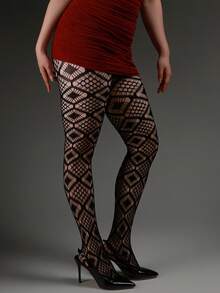 1 chiếc quần tất nữ ôm sát, quần legging co giãn kẻ caro phong cách Gothic cổ điển, tất lưới khoét sâu gợi cảm, quần tất mỏng màu đen, phong cách Y2K đa năng, phù hợp cho Halloween, Giáng sinh. - màu đen - Xem 3