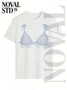 1 PcsNOVAL Best Selling 2026, Women's Summer Shell Bikini Shells Printed Graphic Tee Casual Vacation Style Loose Multifunctional Round-Neck 100% Cotton Short-Sleeve T-Shirt, Fashionable Everyday Top, Summer Outfits For Women.180g Cotton 100% - 杏子 2 - 查看 8