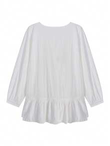 YCYC Korean Chic New Fashion Versatile Drawstring Slimming Ruffle Long Sleeve Blouse Top For Women White - White - View 5