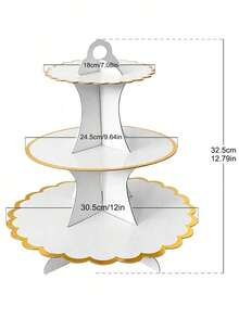 2pcs/1pc 3-Tier Paper Cupcake Stand, Round Paper Cake Display Rack, Dessert Tower And Food Display Stand, Cake Stand, Gold Serrated Edge, Suitable For Birthday Party, Wedding Decor, Back To School, Afternoon Tea, Wedding, Party - Multicolor - View 6