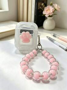 Thiết kế hình móng mèo dễ thương với mặt dây chuyền hạt cườm màu hồng, tương thích với ốp lưng bảo vệ Apple và ốp bảo vệ tai nghe Bluetooth không dây. - Nhiều màu - Xem 5