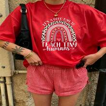 Heartfelt Daily Casual Graphic T-Shirt 100% Cotton Oversized Soft Breathable Casual Crewneck Short Sleeve Top Cute Aesthetic Daily Wear For Casual Wearers Fashion Lovers Daily Outfit - Rojo - Ver 2