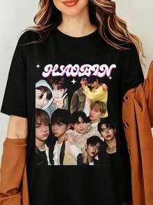 HAOBIN Zhang Hao Sung Hanbin ZEROBASEONES K-Pop Merchandise Graphic T-Shirt, ZEROBASEONES ZB1 HAOBIN Hanbin Zhang Hao K-Pop Unisex T-Shirt, Vintage Photo Collage Black T-Shirt Unisex - Black - View 1