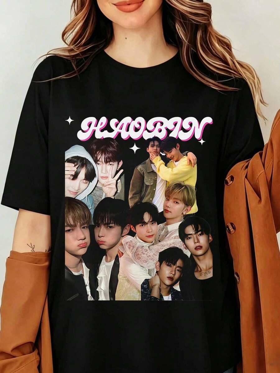 HAOBIN Zhang Hao Sung Hanbin ZEROBASEONES K-Pop Merchandise Graphic T-Shirt, ZEROBASEONES ZB1 HAOBIN Hanbin Zhang Hao K-Pop Unisex T-Shirt, Vintage Photo Collage Black T-Shirt Unisex - Black - View 1