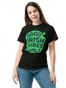 Good Luck T-Shirt, St. Patrick's Day T-Shirt, Green T-Shirt With Irish Shamrock, Irish Lucky T-Shirt, Breathable And Comfortable. - 黑色 2 - 查看 6