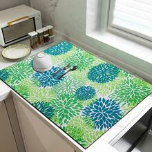 1pc Fresh Blue & Green Chrysanthemum Pattern Absorbent Dish Drying Mat, Espresso Machine Countertop Absorbent Mat, Sink Drain Mat, Soft Faucet Absorbent Mat, Sink Cup Mat, Home & Kitchen, Bathroom Accessories - Multicolor - View 5