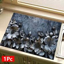 1 件装金属银色花卉图案印花吸水餐具沥水垫，家居装饰，适用于咖啡机表面、水槽排水垫、柔软水龙头垫、浴室杯垫，厨房和浴室配件 - 彩色 - 查看 13