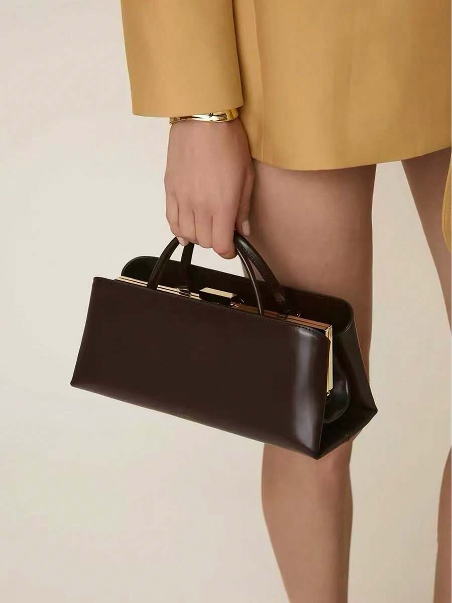 High-Quality Metal Frame Handbag For Women, Luxury Tote Bag With Multi-Layer Magnetic Closure, Elegant French Style New Design